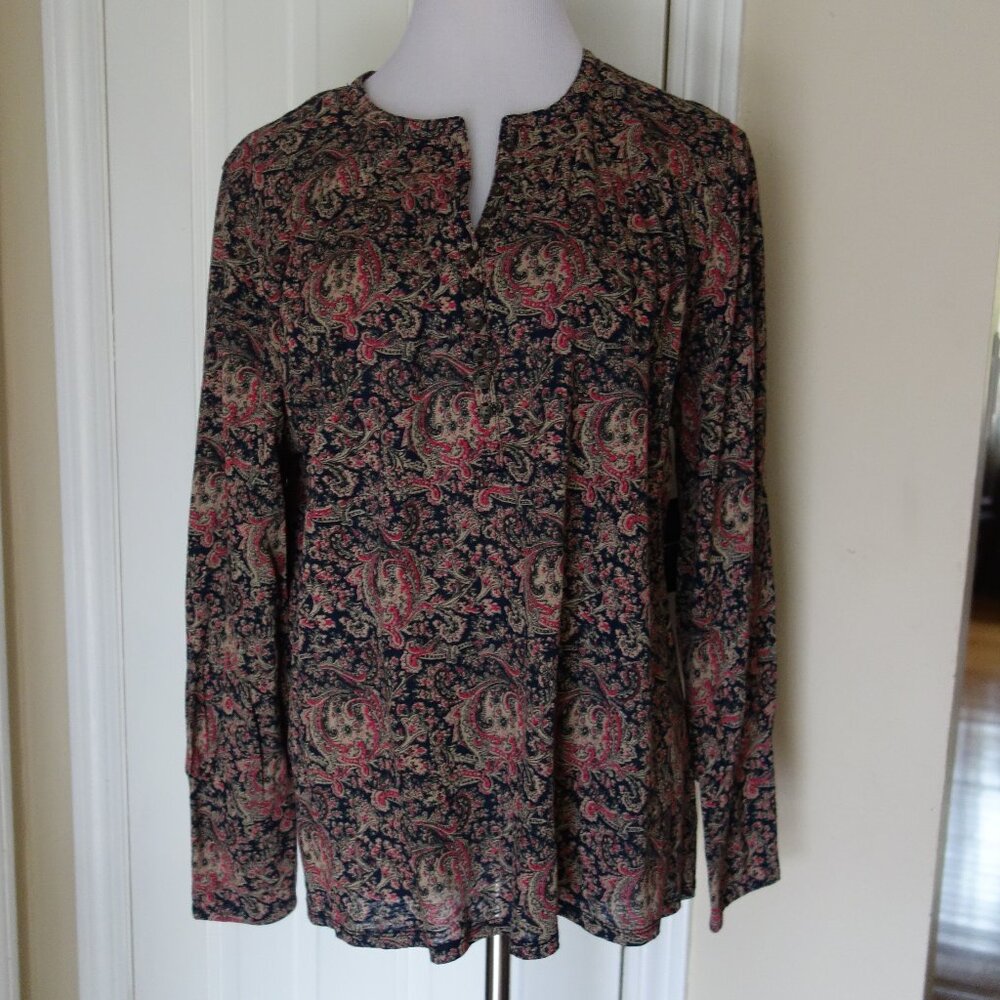 NWT $59.50 LUCKY BRAND Blue Red Tan Paisley Peasant Blouse Top – XL